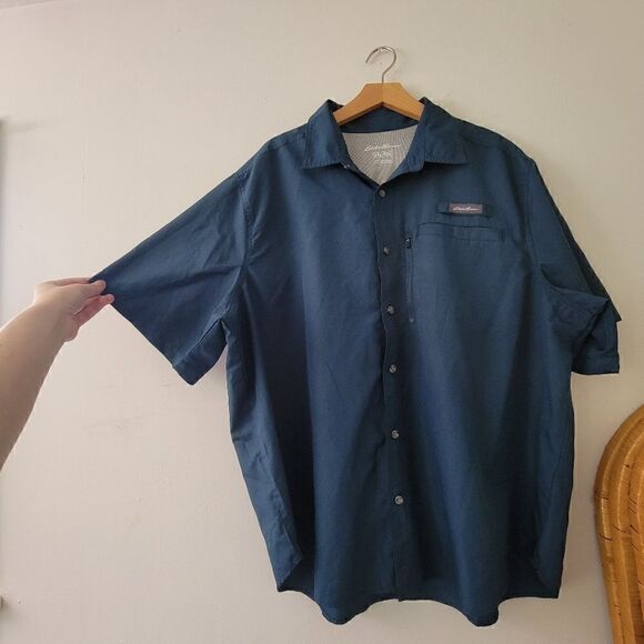 Eddie Bauer Dark Teal Short Sleeve Button Down Shirt XXL Vented Fishing - Picture 2 of 9